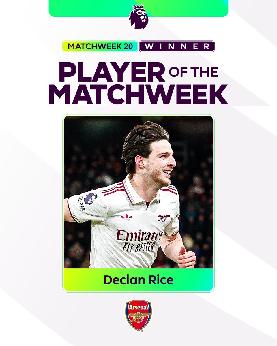 ديكلان رايس لاعب الجولة 20 من الدوري الإنجليزي الممتاز 