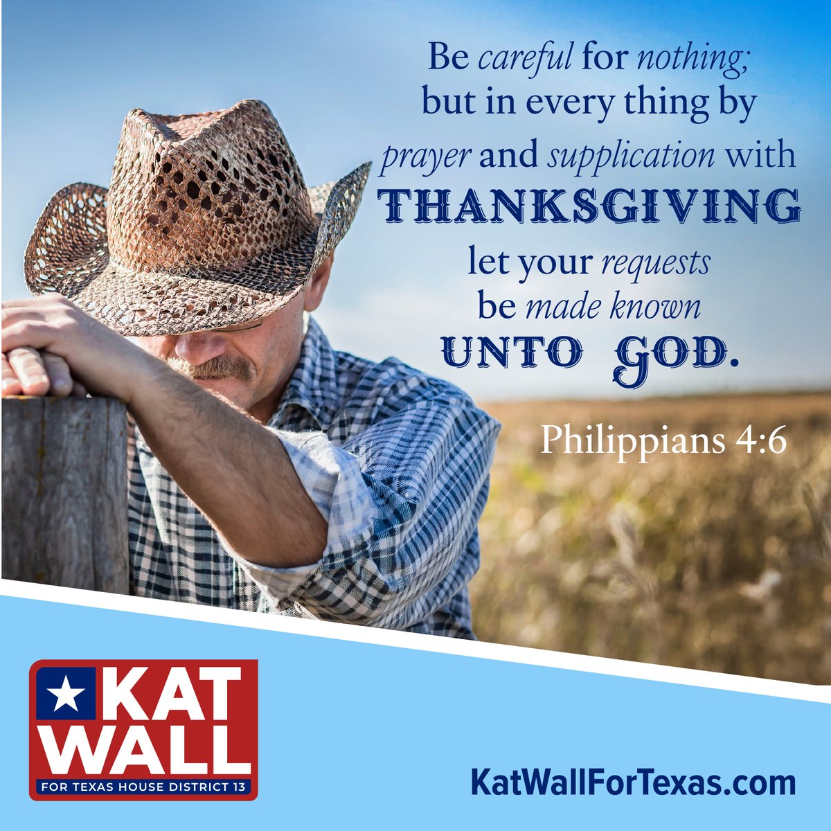 katwallfortexas's tweet photo. Philippians 4:6 (KJV) “Be careful for nothing; but in every thing by prayer and supplication with thanksgiving let your requests be made known unto God.”
#KatWallForTexas #FaithFamilyFreedom #HD13 #GrassrootsTexas #MakeTexasRedForReal #TexasValues https://t.co/CWFmyrC91H