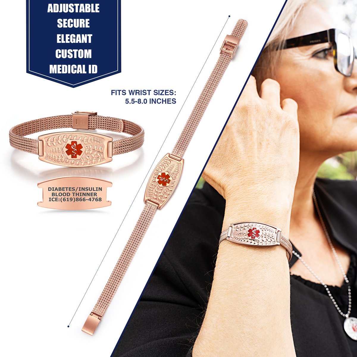 Are you a fashion icon or Iron Man 24/7? No way, let’s get real!

Your medical ID needs to be worn around the clock, and it has to be "you." The Divoti mesh medical bracelet is just that—simple, elegant, and easy. It’s designed for your real life.

With our 2nd-generation