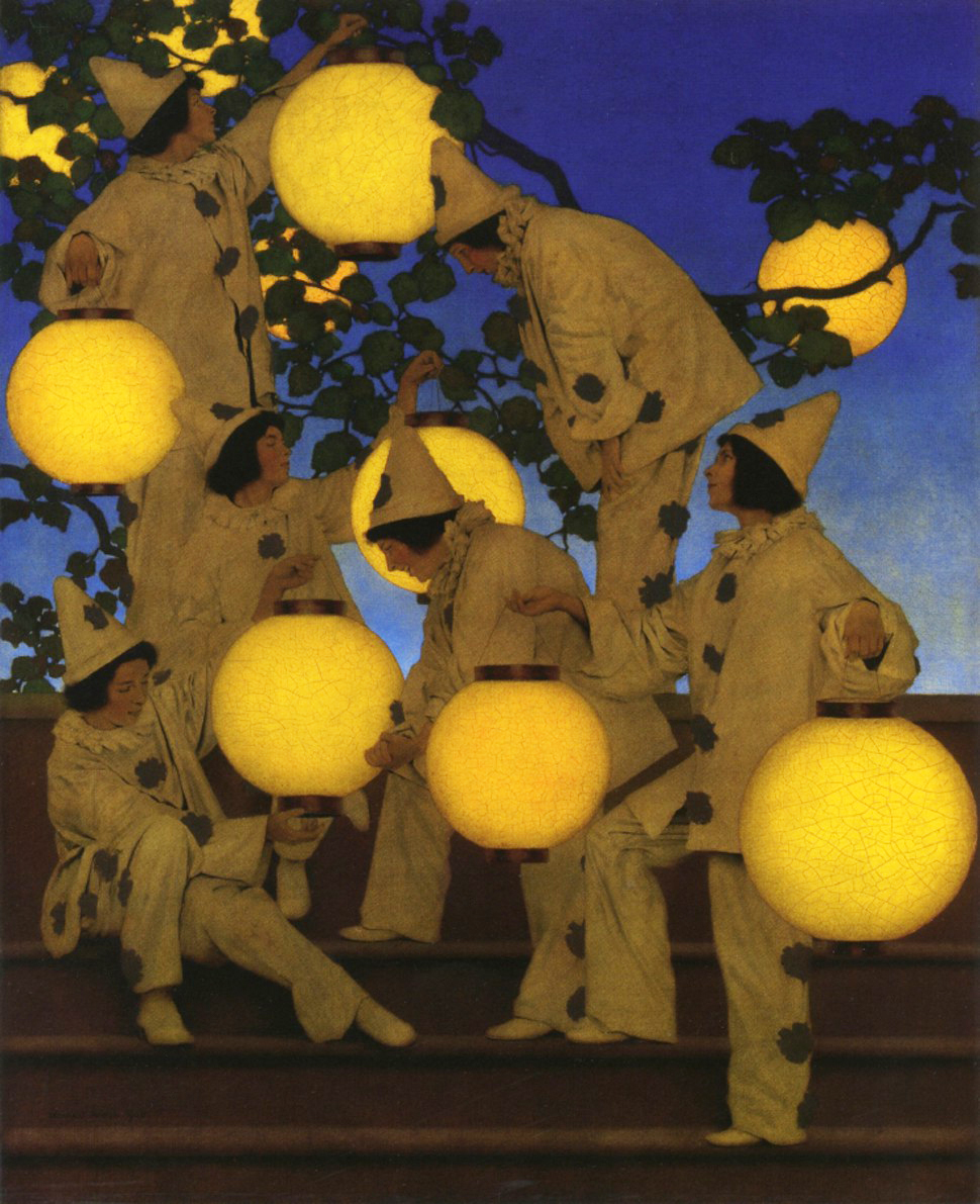 wikivictorian's tweet image. The Lantern Bearers, by American painter Maxfield Parrish (1908). Crystal Bridges Museum of American Art.