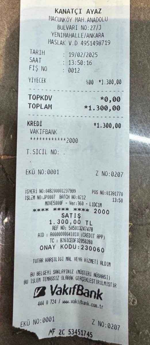 Sayın yetkililer
<a href="/memetsimsek/">Mehmet Simsek</a> 
<a href="/gibsosyalmedya/">Gelir İdaresi Başkanlığı</a> 
<a href="/HMBakanligi/">T.C. Hazine ve Maliye Bakanlığı</a>
#KanatçıAyazBoykot
Bu işyerinde 0 KDV  nasıl olabiliyor? Lütfen işyerini incelermisiniz?