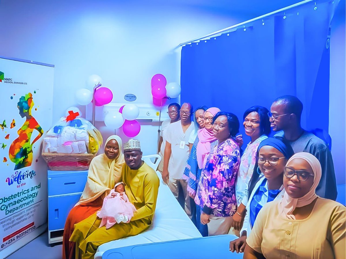 MissRozapepper's tweet photo. NNPC Multispecialty Hospital (NMSH) Abuja welcomes its first baby of 2026, baby Ummulkhairi Alkasim, born Jan 1 at 3:39 a.m. Mom and baby are doing great! 🍼👶 #NMSH #NewYearBaby https://t.co/I9CiDUjC7A