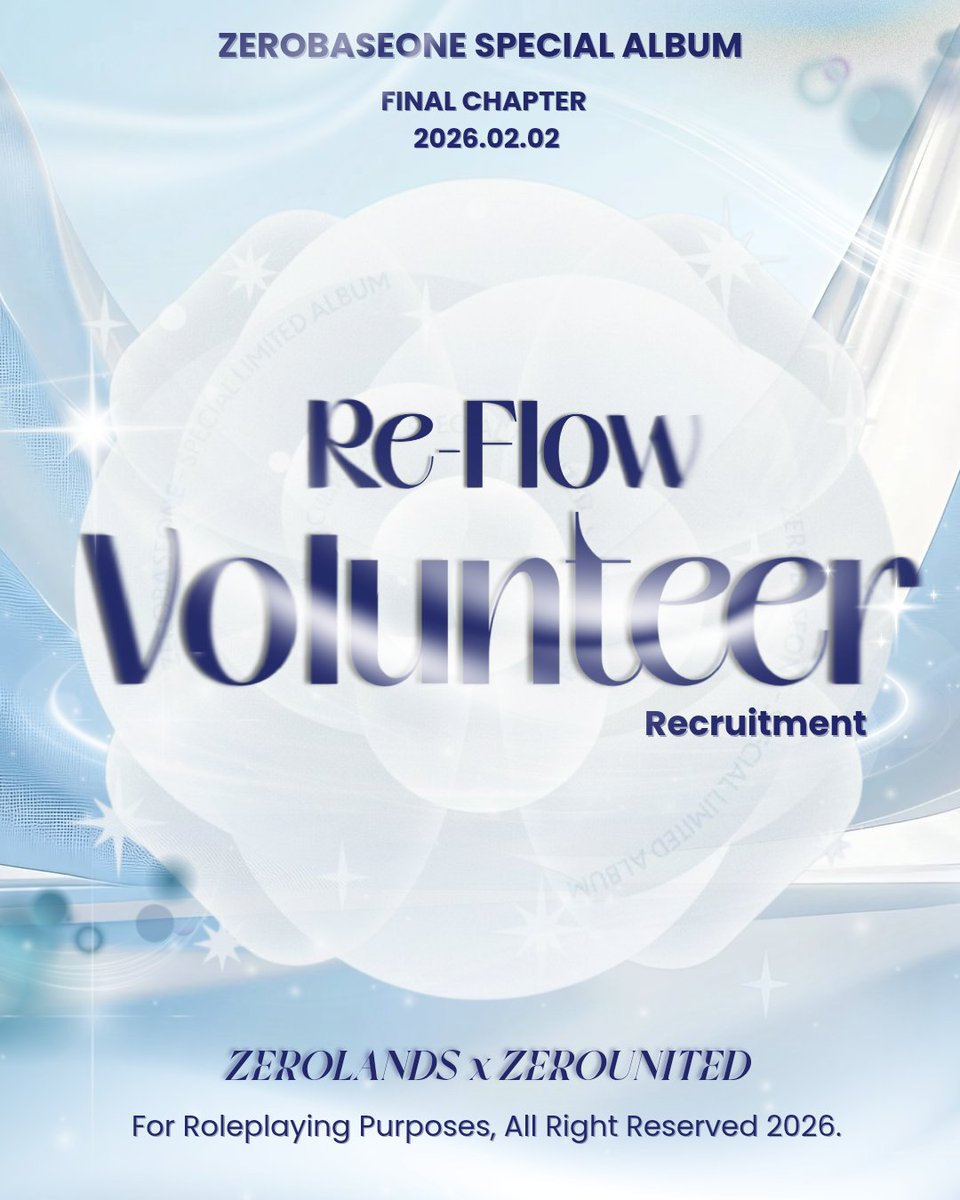 THEZEROLANDS's tweet image. ᅠᅠ
𖥔 ݁ ˖ Behind this farewell are moments waiting to be made. Together, ZEROLANDS and ZEROUNITED come to celebrate ZEROBASEONE RE-Flow. We are inviting volunteers to join the crew. The form is open (s.id/ReFlowVolunteer) for those who wish to be part of it.
ᅠᅠ