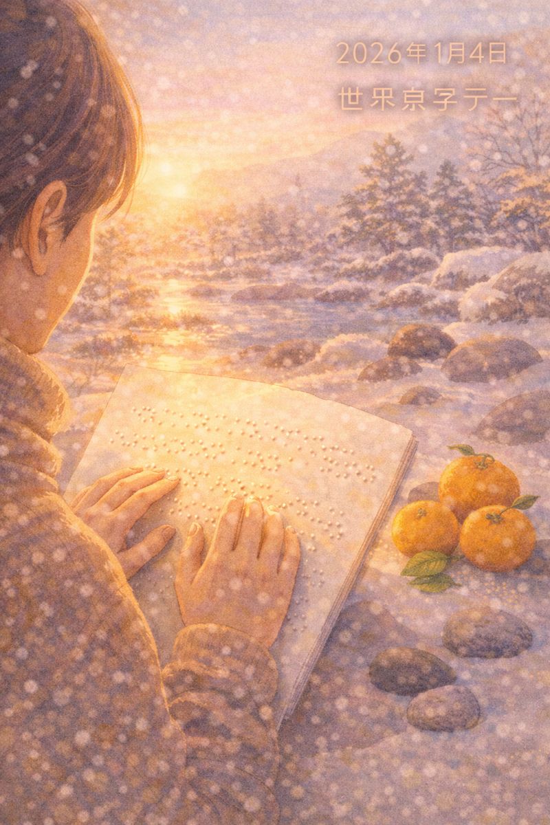 hiroandsno76975's tweet image. 🎨 今日のChatGPT（1/4）
今日は「世界点字デー」。点字や情報アクセスの大切さに思いを馳せる日。
やわらかな光の中で点字に触れる優しい瞬間を、ChatGPTが描きました。
#今日のChatGPT #点字の日 #BrailleDay
gptart.eek.jp