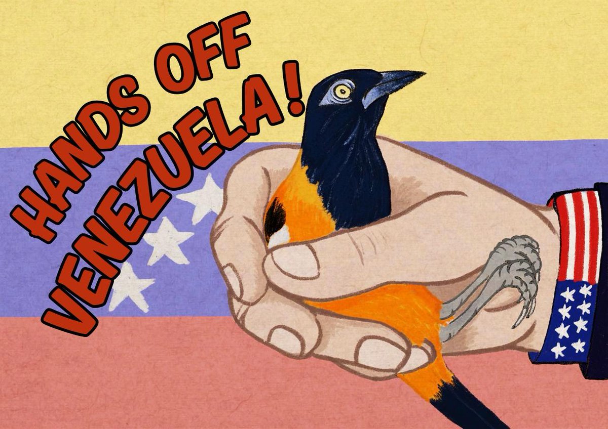 MegTegal's tweet photo. Hands off Venezuela you fascist!
#Venezuela #DonaldTrump #Maduro #art #ArtForResistance 
(The Venezuelan troupial is the national bird of Venezuela) https://t.co/t5dFpY6fiD