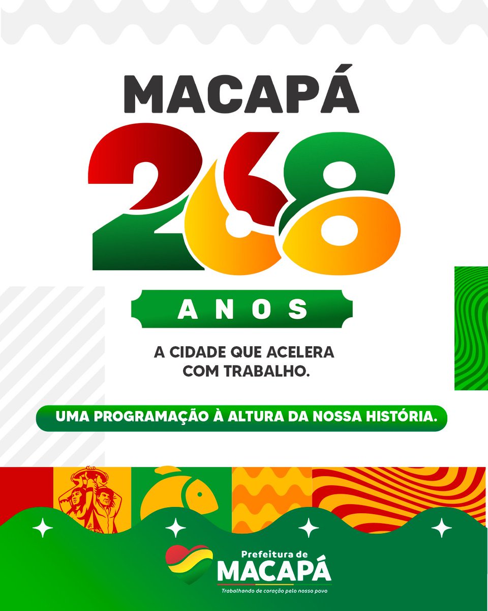 prefmacapa's tweet photo. Macapá acelera com trabalho, cuidado e dedicação à nossa população. 

Para celebrar os 268 anos, vem aí uma programação especial e um grande presente que marca um novo capítulo do turismo da cidade.❤️ https://t.co/QnIjAG5xs8