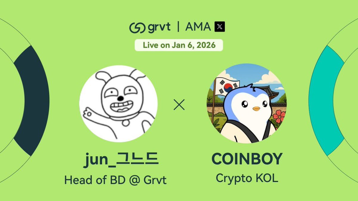 🌊GRVT X 코인소년 AMA 소식 (참여자 선물 있음)

- 일시: 1/6(화) 저녁 10시
- 장소: x.com/i/spaces/1ynKO…
- 호스트: <a href="/coinboy717/">코인소년 COINBOY</a>
- 게스트: <a href="/jleelearning/">jun_그느드</a> (GRVT 헤드 BD)
- 주제: 퍼프덱스인 GRVT 관련 궁금증 싹 해소하기

🎁 AMA 참여 상품
- 치킨 기프티콘 (15명)
- 1만원 상당의 상품권