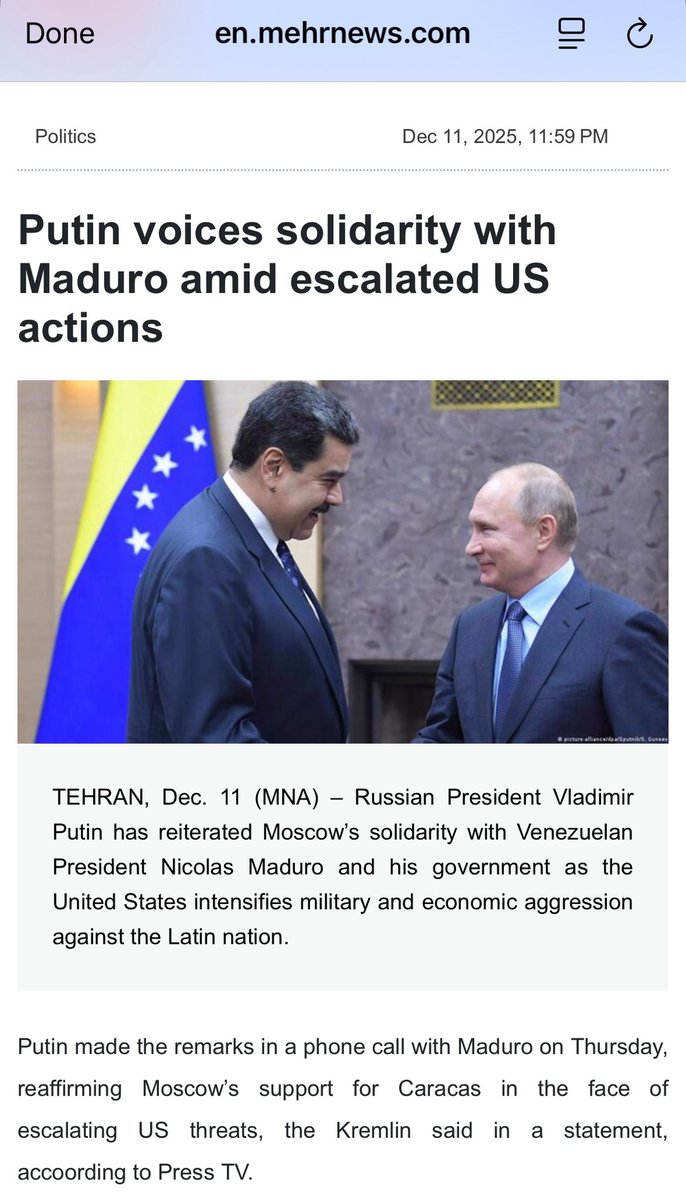 20-иод хоногийн өмнө Путин Мадуротой утсаар ярихдаа газрын тосны төслөөр хамтрахаа баталнаажуулж, гадны оролцооноос хамгаалах тухай ярьжээ. Мөн АНУ-ын заналхийлэл нэмэгдэж байгаатай холбогдуулан Москва Каракасыг дэмжиж бгаагаа дахин нотолсон гэж Кремлийн Press TV-ийн мэдээлж байв