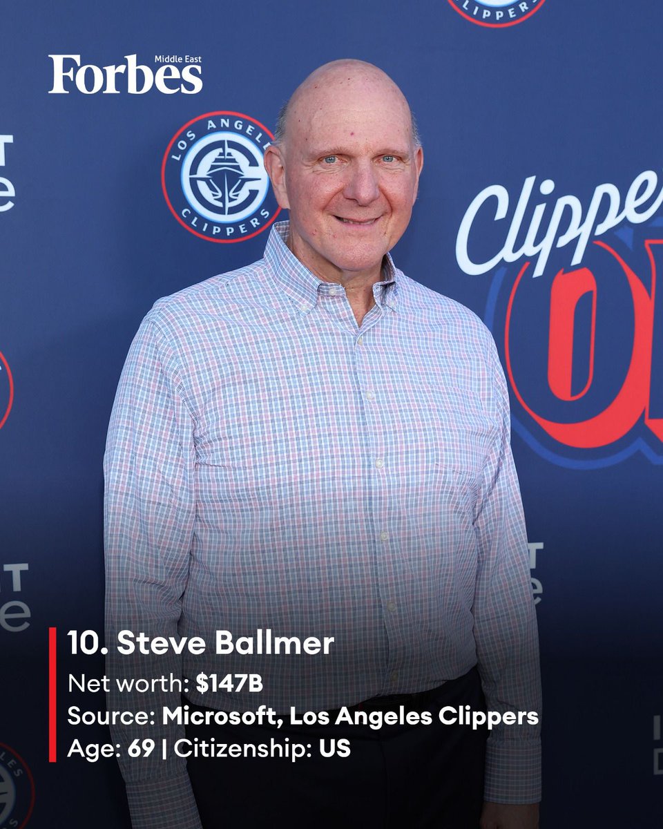 10. Steve Ballmer Net worth: $147B Source: Microsoft, Los Angeles Clippers  Age: 69 | Citizenship: US