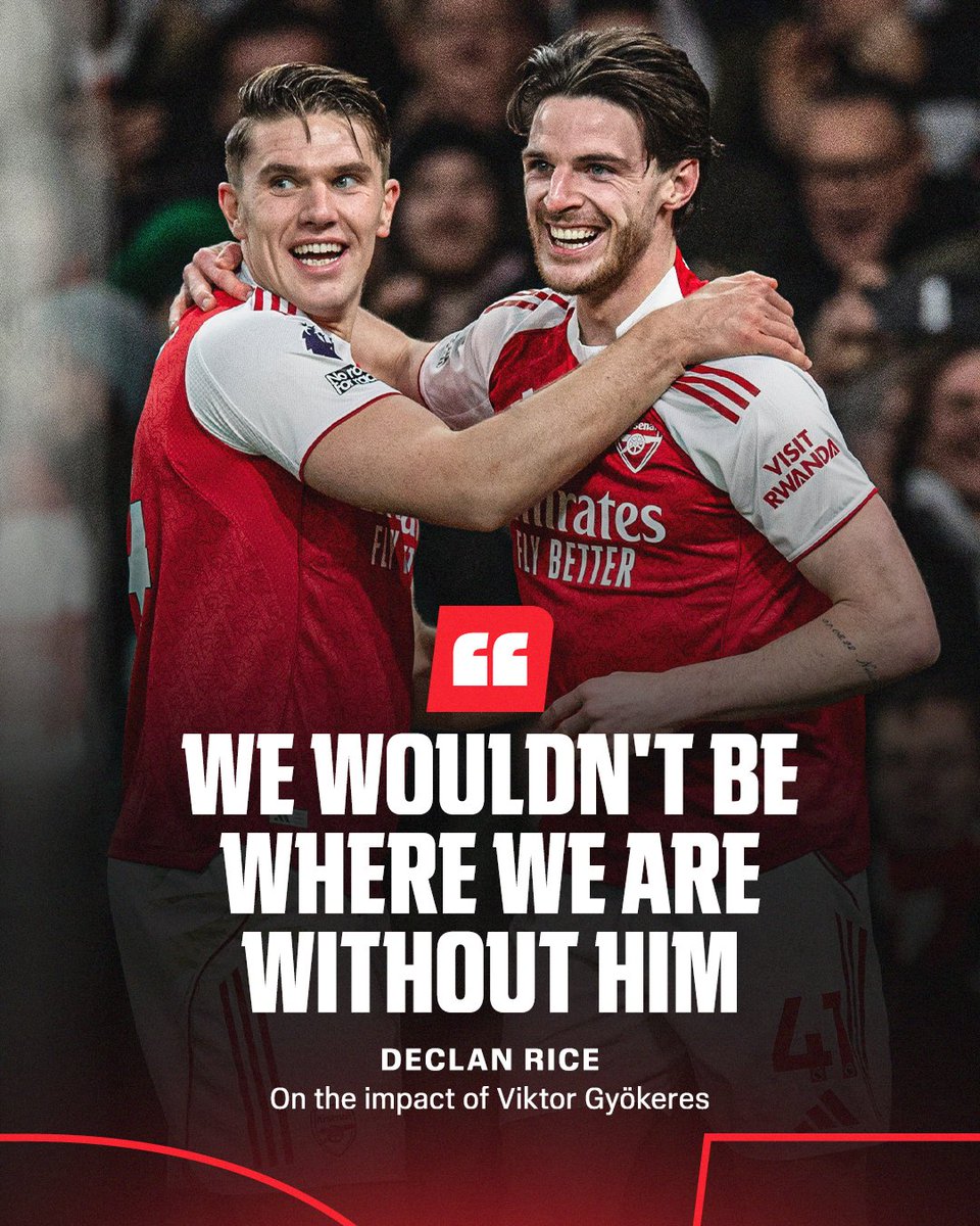 ESPNUK's tweet image. Declan Rice has hailed goal-shy Viktor Gyökeres as one of the best strikers in the world