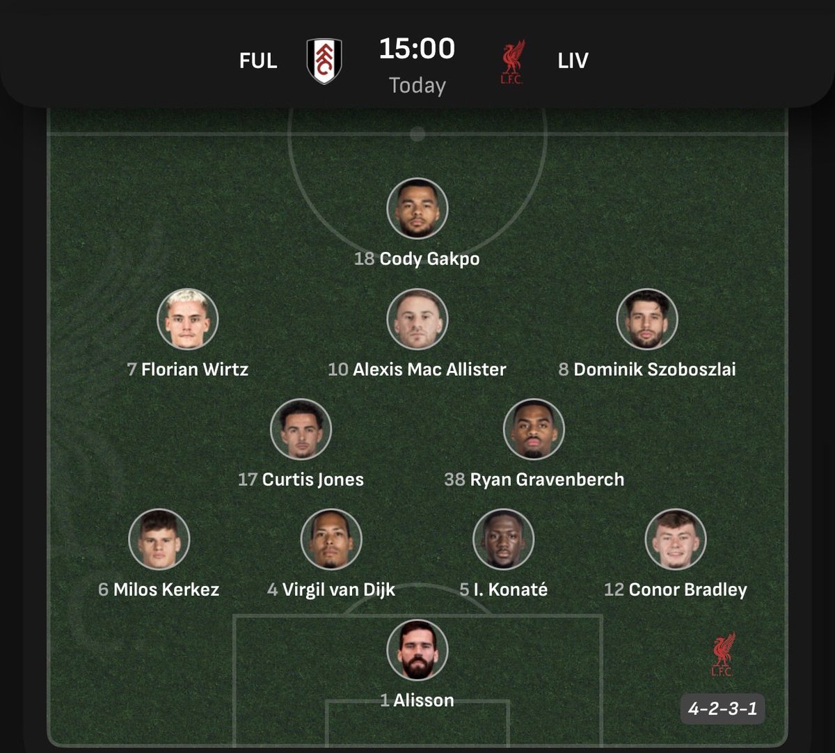 WEFOOTBALL777's tweet photo. 2025-26 PREMIER LEAGUE MATCHWEEK 20
Sun 4 Jan 15:00 UKT - Fulham vs Liverpool starting XI
#wefootball777 #football #premierleague #matchweek20 #fulhamfc #lfc https://t.co/gd0T9yGAyk