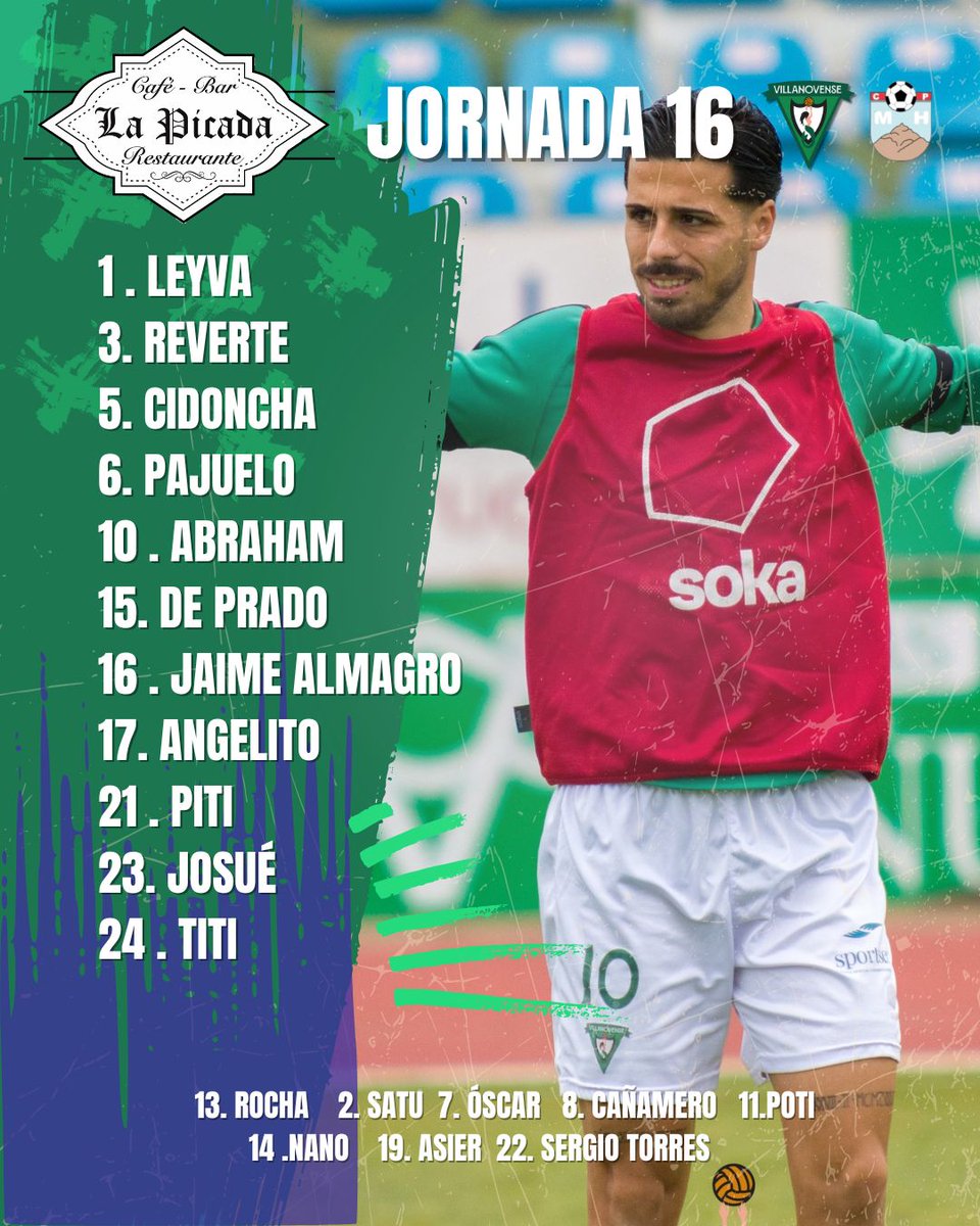 ALINEACIÓN ⚔️

Ya tenemos el once confirmado. Estos son los jugadores con los que saldrá el equipo serón de inicio. 

*Espacio patrocinado por Restaurante Bar La Picada

#QueNosSigamosViendo
#VillanovenseMontehermoso
