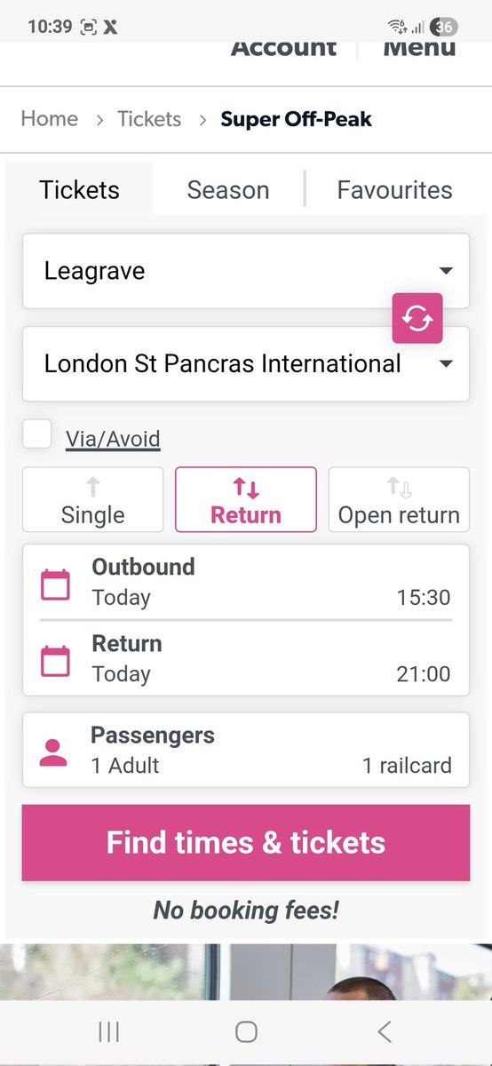 sjmsjm2's tweet photo. @TLRailUK It says Super Off Peak available at weekends but only Off Peak quoted? https://t.co/qkmT7nMAqZ