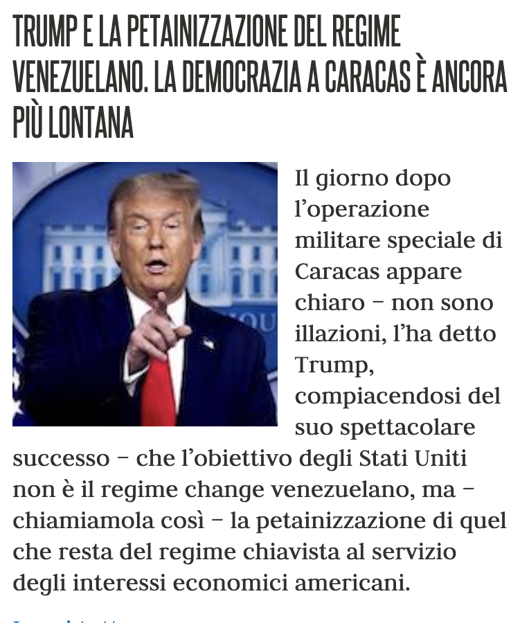 Strade_Magazine's tweet image. La lettera aperta di Corina Machado ai venezuelani, diffusa quando le parole di Trump avevano già dissolto l'illusione di un regime change, suonano tanto dignitose quanto disperate
Da ieri la democrazia in Venezuela è ancora più lontana.
di @carmelopalma 
stradeonline.it/diritto-e-libe…