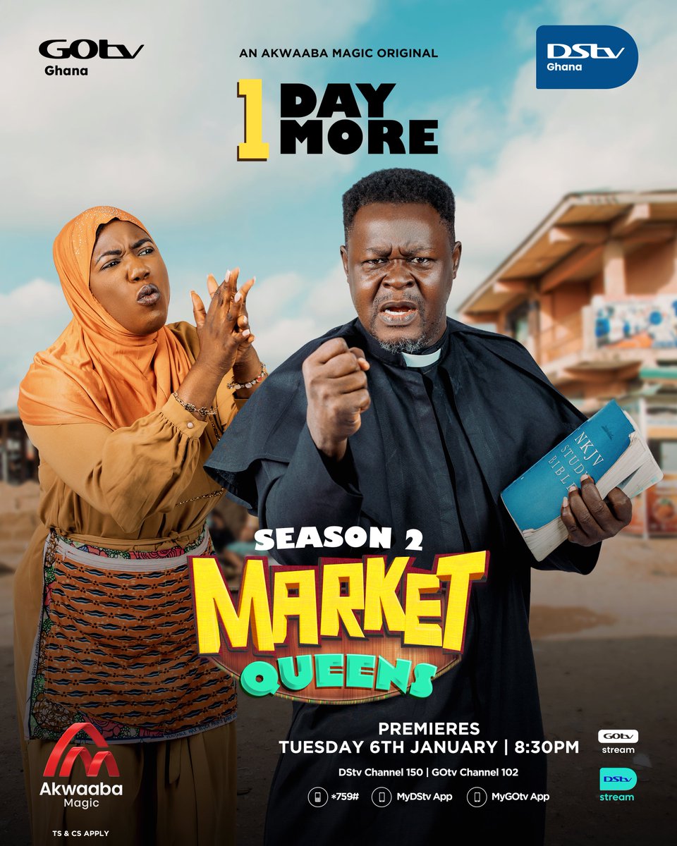 DStv_Ghana's tweet photo. One more sleep till the premiere! ๐๐ฅ
The battle for power is about to unfold โ are you ready?
Get set for #MarketQueens Season 2 on #AkwaabaMagic! https://t.co/rr6H0lYCKF