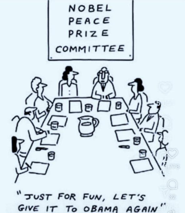 mmpadellan's tweet photo. Dear Nobel Peace Prize Committee,

You have the chance to do the funniest thing ever.

Please... just this once:
Give it to Obama again. 😆 https://t.co/e8QzyDsthu