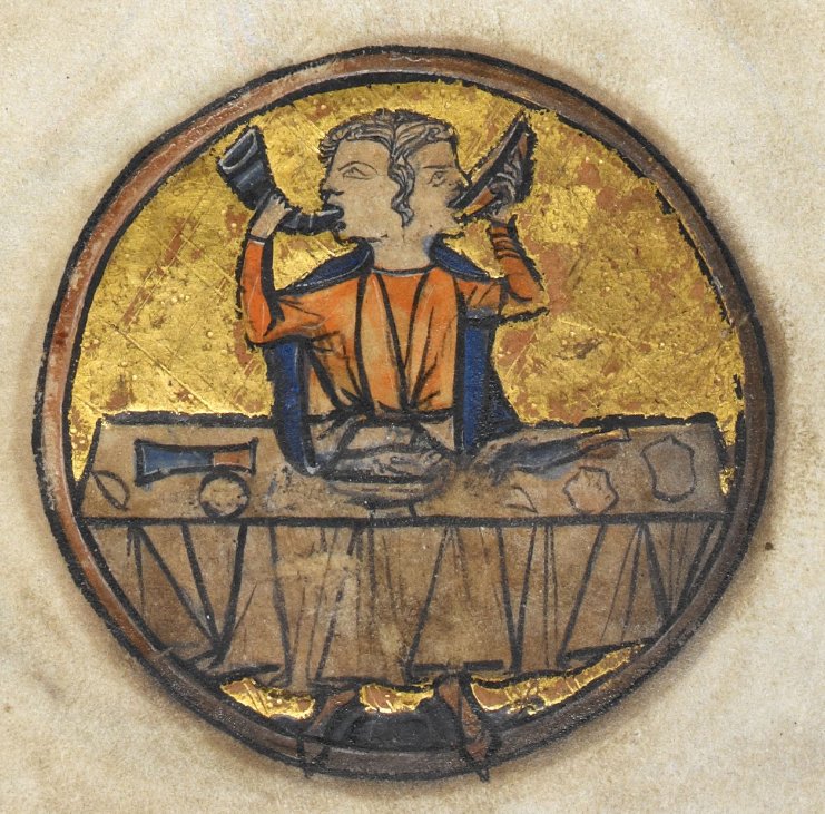 ClerkofOxford's tweet image. In medieval calendars, January is part of the Christmas season and so still a time for enjoying yourself. They often represent January with images of Janus feasting - and having two faces just means double the feast!

(BL Add. 50000 and 38116, Yates Thompson 13, Lansdowne 431)
