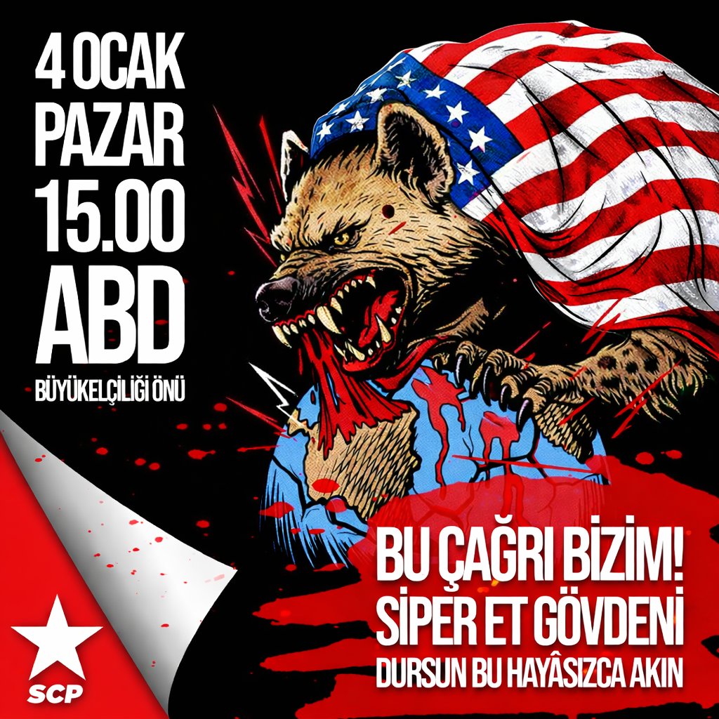 Bu Çağrı Bizim!

Siper Et Gövdeni
Dursun Bu Hayâsızca Akın

Amerikan haydut devletinin hayasız akınına karşı Venezuela'nın yanındayız! 

4 Ocak Pazar, saat 15.00'te Ankara ABD Büyükelçiliği önünde buluşuyoruz.

#NicolasMaduro #Venezuella