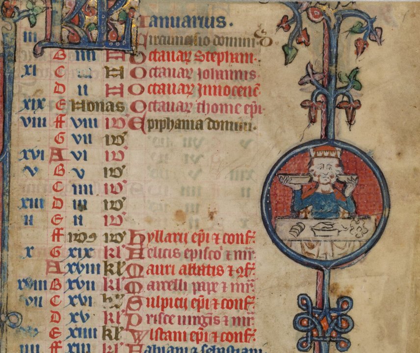 ClerkofOxford's tweet image. In medieval calendars, January is part of the Christmas season and so still a time for enjoying yourself. They often represent January with images of Janus feasting - and having two faces just means double the feast!

(BL Add. 50000 and 38116, Yates Thompson 13, Lansdowne 431)