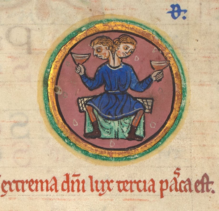 ClerkofOxford's tweet image. In medieval calendars, January is part of the Christmas season and so still a time for enjoying yourself. They often represent January with images of Janus feasting - and having two faces just means double the feast!

(BL Add. 50000 and 38116, Yates Thompson 13, Lansdowne 431)