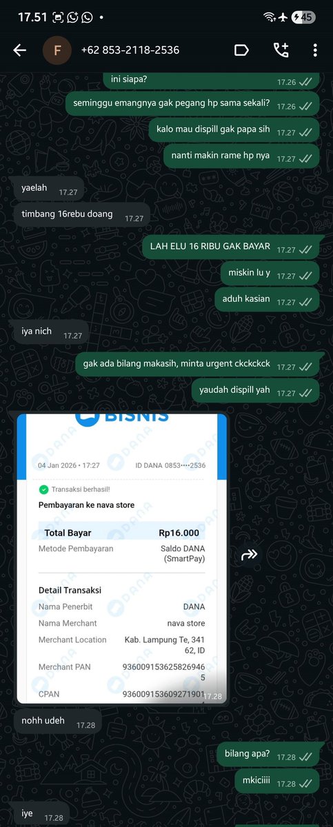 dusfter's tweet image. rude customer, seminggu lebih gak mau bayar dan sempet ngeblok aku, BA joktug, cek turnitin dll, jgn mau ambil orderan dia pls, apalagi minta pay akhir

+62 853-2118-2536
wa.me/+6285321182536

gak usah diteror, langsung blok aja biar kalian gak kena, hati-hati yaa

#zonauang