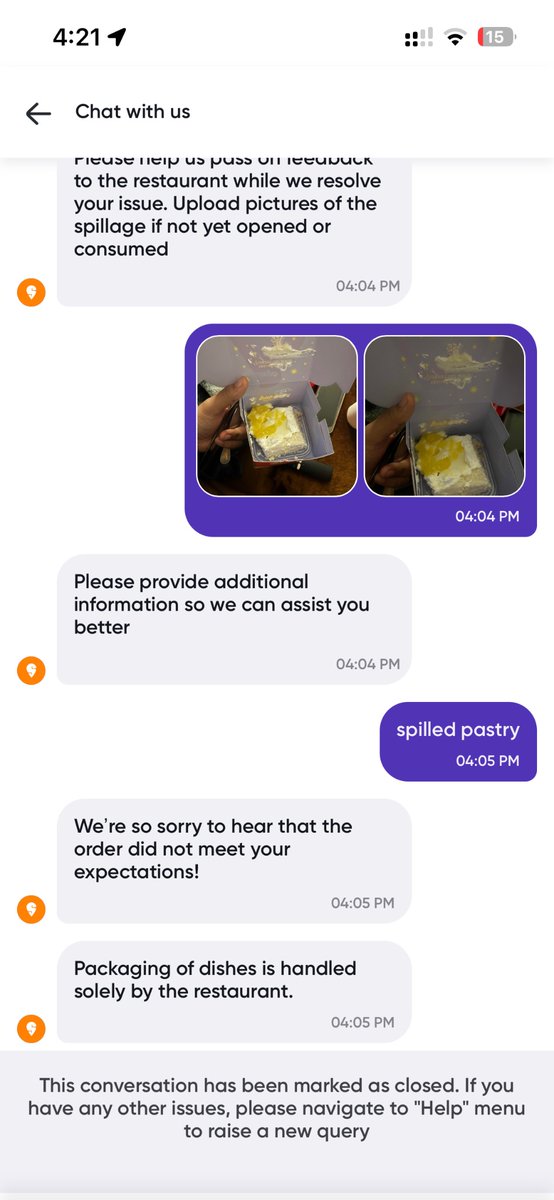 axbansal's tweet photo. “Packaging of dishes is handled solely by the restaurant.”,

then why am i being dragged through entire chat to upload pictures on your app? 🤔

I believe this is something you know at the start of chat 
@Swiggy ? Save the troubles of your engineering team..
id 226490812967364 https://t.co/UMkg2kFwTE