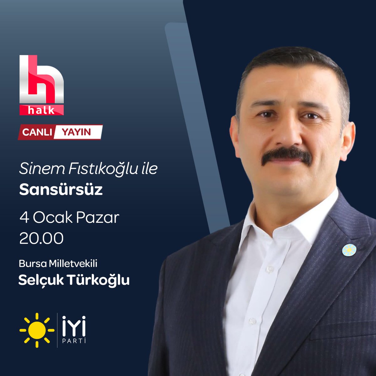 Sunuculuğunu Sinem Fıstıkoğlu'nun (<a href="/sinemfstk/">sinem fıstıkoğlu</a>)  yaptığı "Sansürsüz" programında, HalkTV ekranlarında canlı yayında gündemi değerlendireceğiz.
Bekleriz efendim.
🗓️ 4 Ocak Pazar (Bu akşam)
🕗 Saat 20.00'de
📺 HalkTV'de (<a href="/halktvcomtr/">Halk TV</a>)