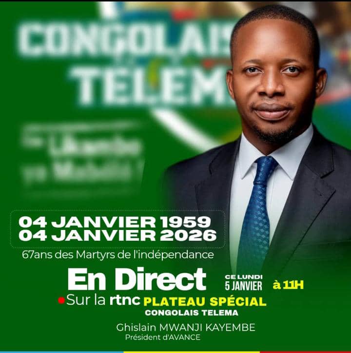 🇨🇩 Hommage aux Martyrs de l'Indépendance. Retrouvez le Président National du courant politique AVANCE, Me Ghislain MWANJI, en direct sur la <a href="/rtnc_rdc/">rtnc-rdc</a> pour un plateau spécial ce lundi à 11h. Un rendez-vous avec l'histoire et l'avenir.
#Congo #RDC #CongolaisTelema #AVANCE
