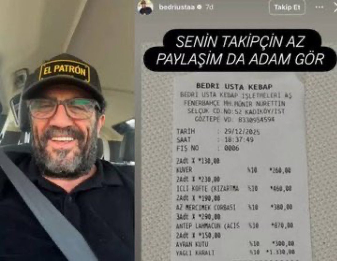 İstanbul Cumhuriyet Başsavcılığı Bedri Usta isimli şahıs hakkında yapılan ihbarlar üzerine soruşturma başlattı.  

Savcılık açıklaması:

• Sosyal medya mecralarında kamuoyuna yansıyan ve bir vatandaşa ait paylaşımın, “Senin takipçin az, dur ben paylaşayım da adam gör” şeklindeki