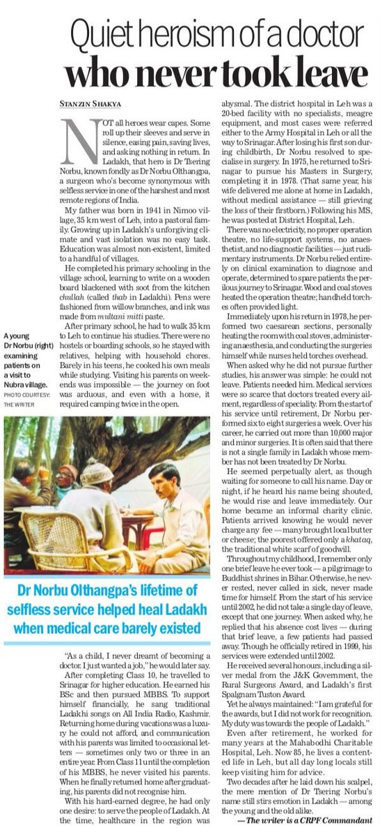 In the mountains of Ladakh, one doctor spent decades healing bodies and touching hearts, quietly. People like Dr Tsering Norbu restore our faith in humanity and service. His story in the <a href="/thetribunechd/">The Tribune</a> today: tribuneindia.com/news/variety/q… <a href="/UnivofDelhi/">University of Delhi</a>