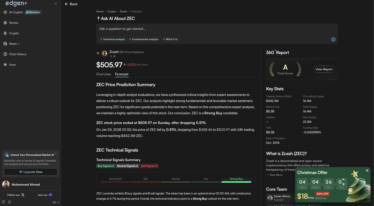 i used @EdgenTech to make 👇 ZEC Price Prediction Summary Leveraging  in-depth analyst evaluations, we have synthesized critical insights from  expert assessments to deliver a robust outlook for ZEC. Our analysts  highlight