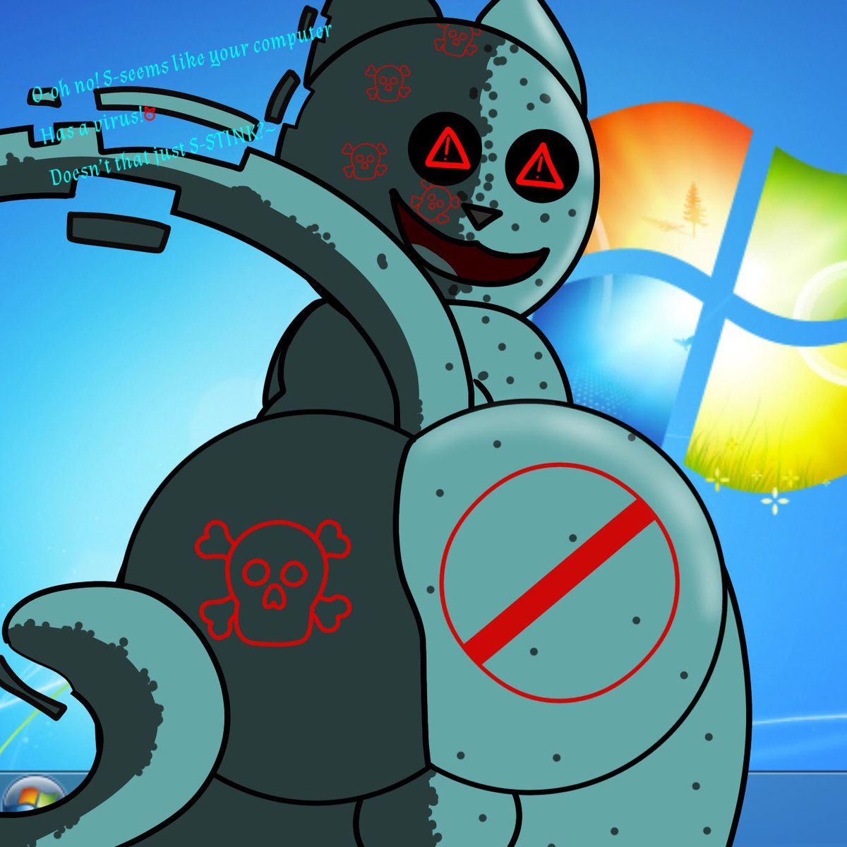 Agassyfurryboi's tweet photo. Oh no! Looks like your computer got a virus… and man does it smell bad~ https://t.co/xjmFxJzY8M