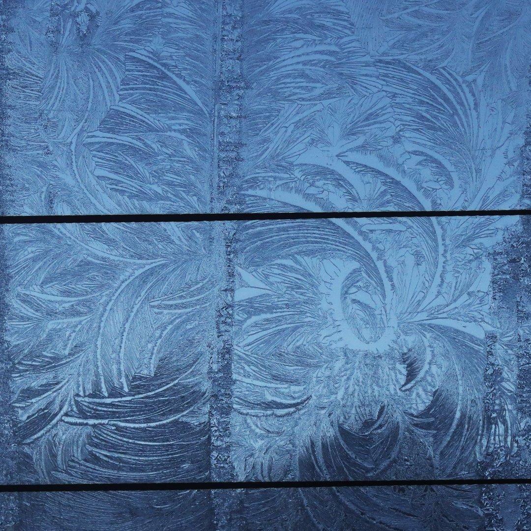 昨日（1/3）のフロントガラス🚗 ガラス面についた水分が凍ってできた