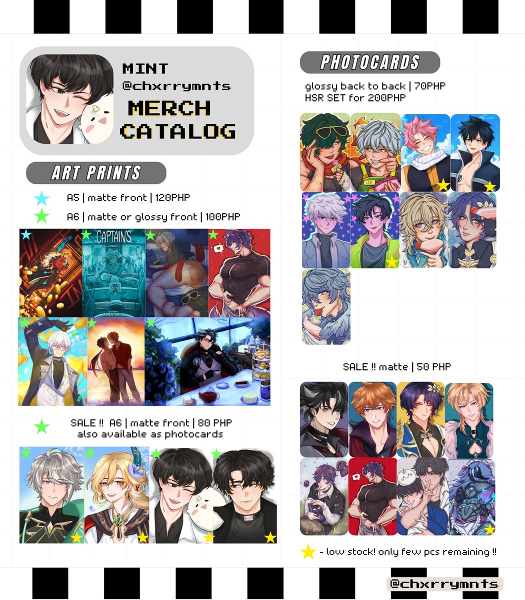 chxrrymnts's tweet photo. [RTs🤍]

Hallo! Sharing my catalog for my booth at @semieitacse this weekend! 💥🎸 See you there!

🌟 ALNST, GENSHIN, HSR, ZZZ, LINK CLICK, THGLL, ORV, VTUBERS and more!

📍Jan 11 @ QCup - West Avenue
💌DM for reservations!

#SetTheStageSemiCSE https://t.co/0rb5dSLIQh