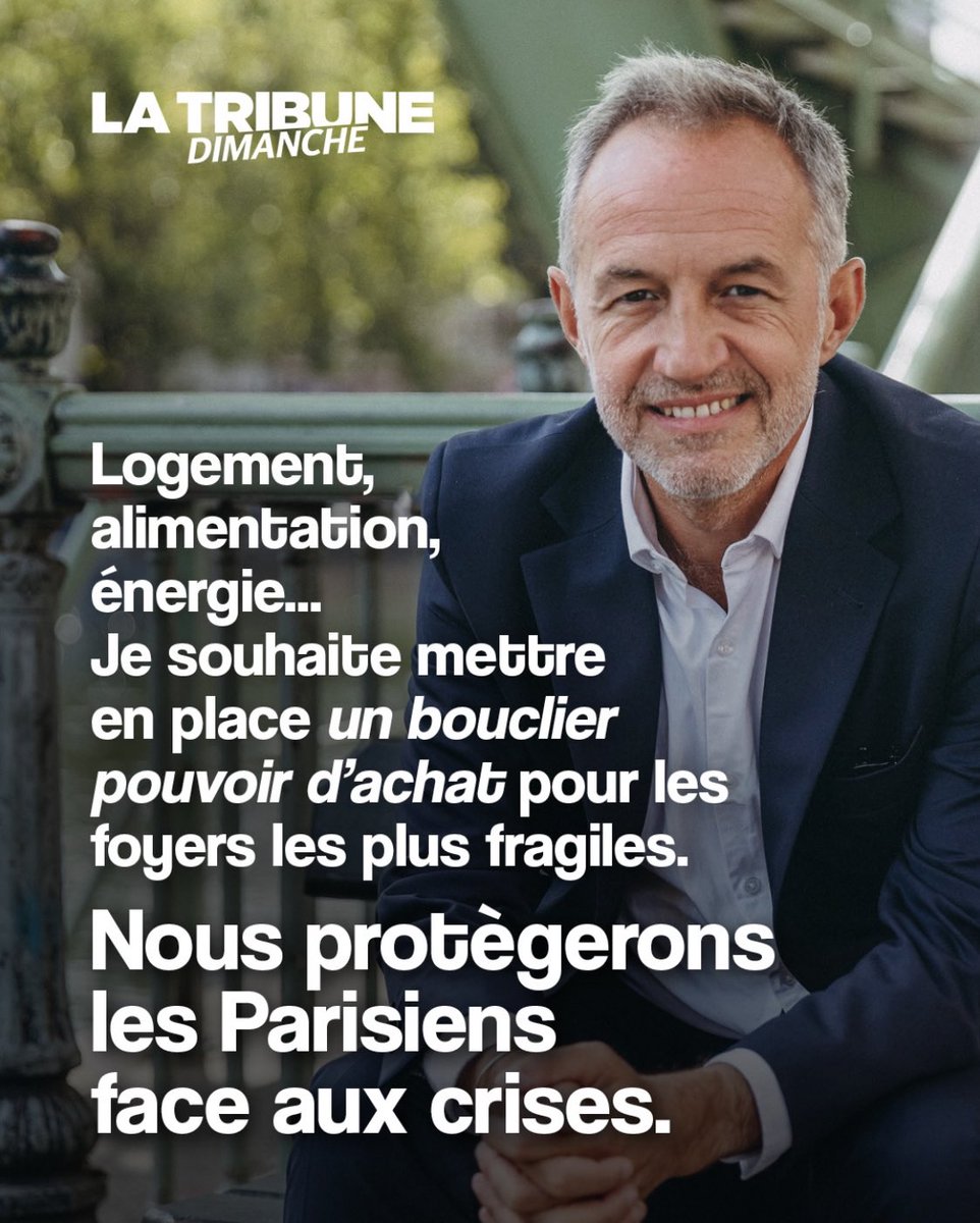 🎙️ Dans la <a href="/TribuneDimanche/">La Tribune Dimanche</a>, <a href="/egregoire/">Emmanuel Grégoire</a> s’impose comme le candidat des classes moyennes et populaires.

Le seul à mettre le pouvoir d’achat au cœur du projet parisien : logement, alimentation à prix justes, énergie moins chère et plus verte. Clair. Concret. Utile.