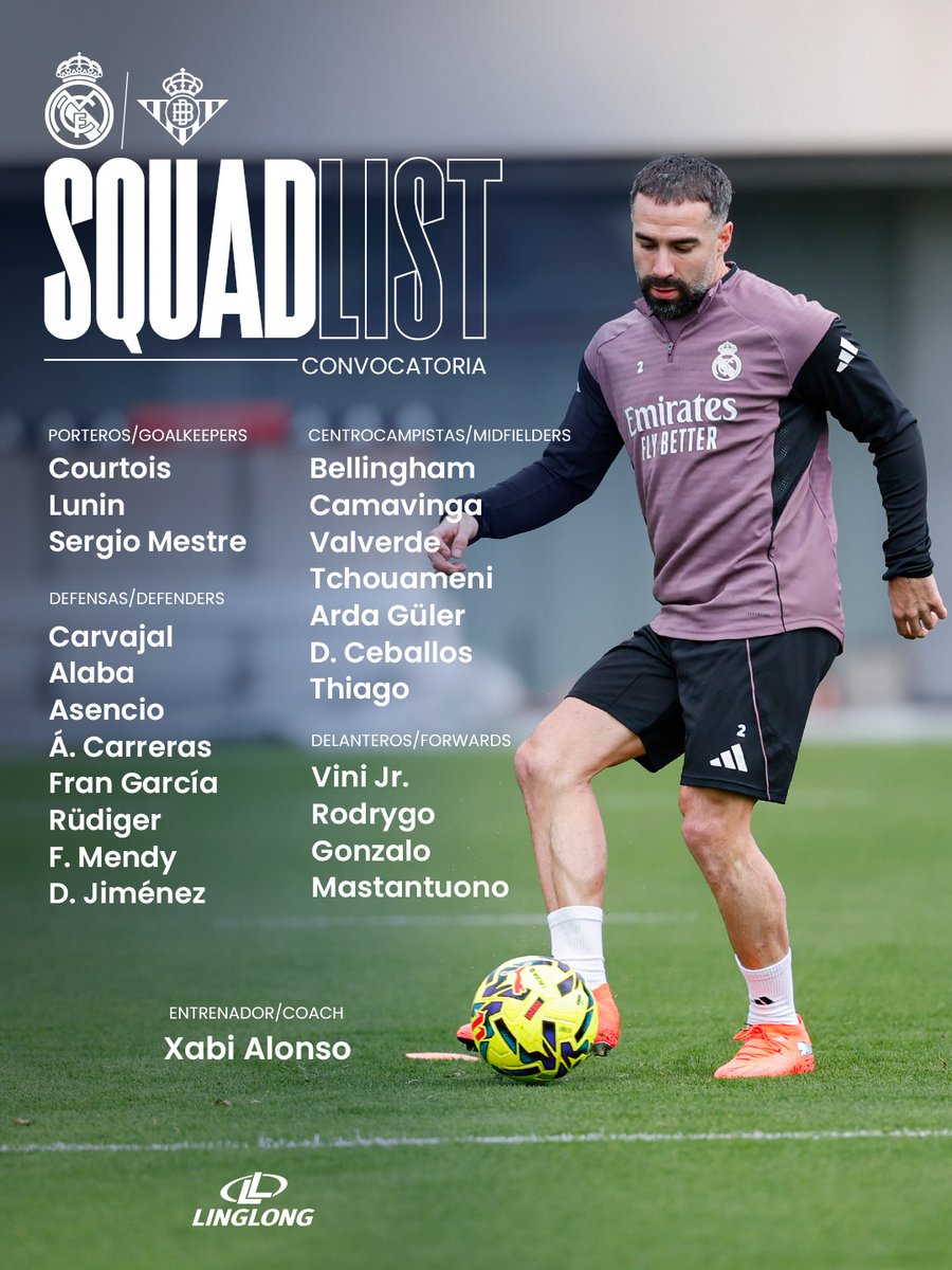 realmadrid's tweet image. 📋✅ ¡Nuestros convocados!
🆚 @RealBetis