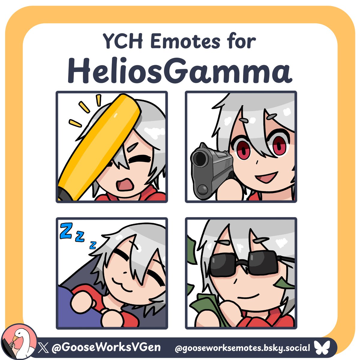 GooseWorksVGen's tweet photo. Fresh batch of YCH (Your Character Here) emotes for HeliosGamma!

Thanks a bunch for the commission!!

I want to get on VGen!

VGen wants me to get 20 RT and 100 Likes for an access code🥹

Maybe a kind soul could give me one in DMs🙏

#VGenCode  #VGen #vtuber #twitch #streaming https://t.co/U1LLmAJJKN