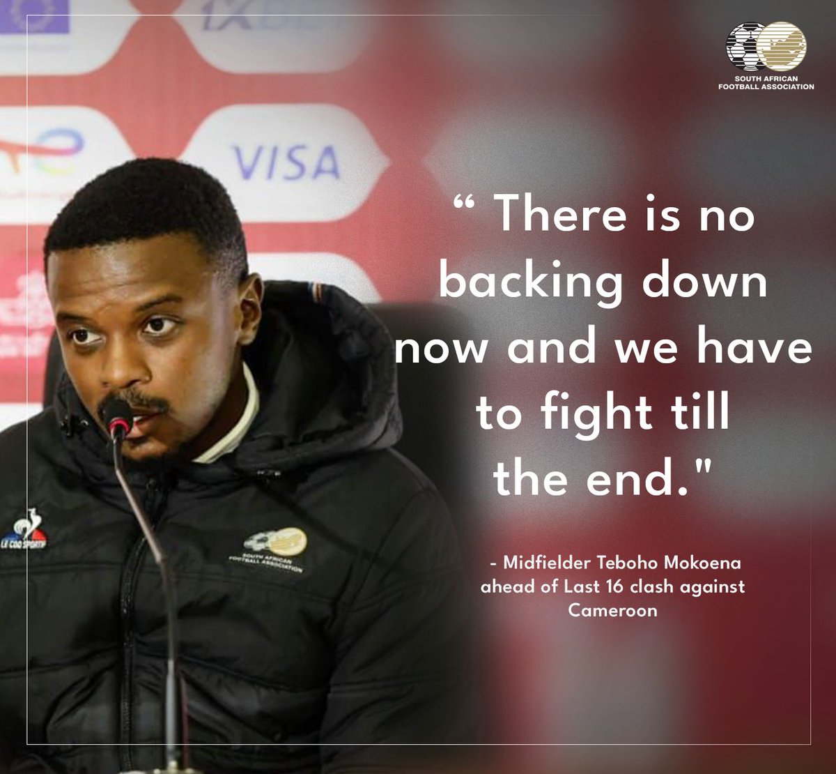 BafanaBafana's tweet photo. Teboho Mokoena shares his thoughts ahead of Bafana Bafana's AFCON Last 16 clash against Cameroon.

#BafanaPride https://t.co/nSC0St5lA5
