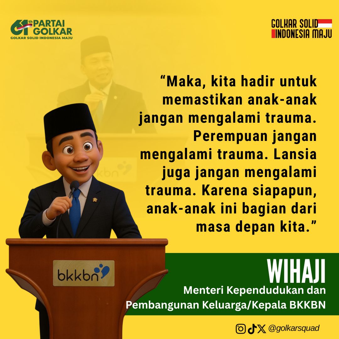 Bencana Sumatera Sisakan Trauma Mendalam, Mendukbangga Wihaji Fokus Pulihkan Psikologis Keluarga 

Menteri Kependudukan dan Pembangunan Keluarga/Kepala BKKBN, Wihaji 

golkarpedia.com/bencana-sumate… 

#61TahunGolkar #partaigolkar #golkarpedia #bahlillahadalia #wihaji