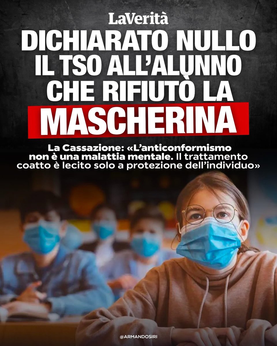 🔴 L’anticonformismo non è una malattia mentale.

Sono passati 5 anni da quel giorno che ricordo bene. 
Sono partito in auto da Milano per pretendere che fosse liberato Valerio, un ragazzo che si era rifiutato di indossare la mascherina in classe. Prelevato dalla polizia, era