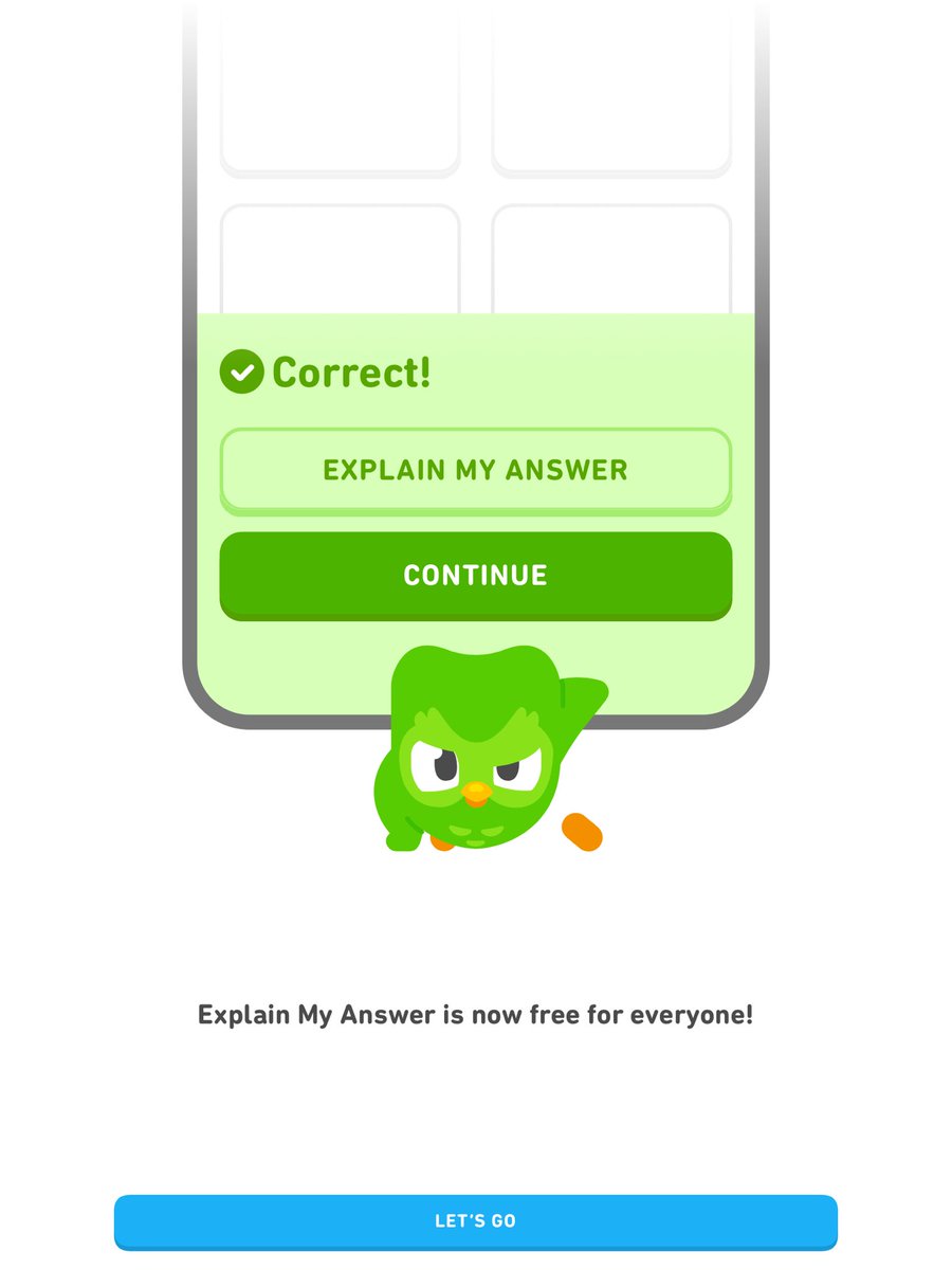 Šikovná novinka v Duolingu – vysvětlení správný odpovědi je od novýho roku pro každýho zdarma. #duolingo