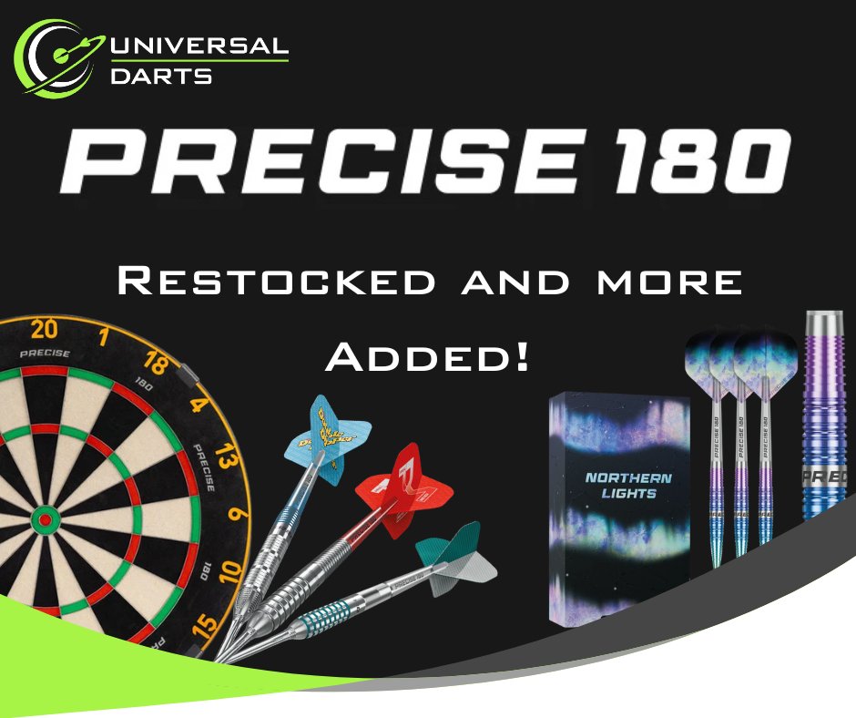 We’ve just had a fresh restock from Precise 180 — from dartboards to their legendary number rings, and now even their darts. 

Stock is already moving fast, especially the standout Northern Lights darts. 

Don’t miss out — get yours now:
universaldarts.co.uk/collections/pr…

#precise180