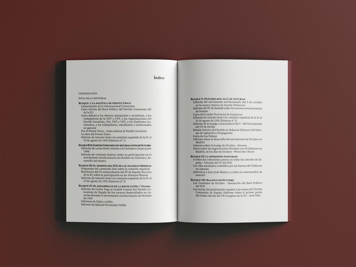 ✨¡Disculpad que no hemos felicitado el año a seguidores y lectoras! La razón es que hemos estado sumergidos en las próximas publicaciones. Para abrir boca, os dejamos el índice de «Documentos comunistas sobre la Revolución de Octubre de 1934», que muy prontito estará a la venta.