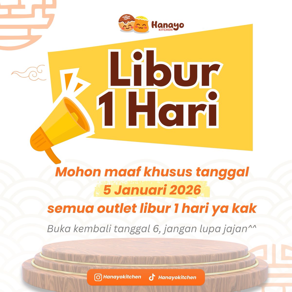 MOHON MAAF KAMI LIBUR 1 HARI, info detail di gambar🙏🏻 #hanayokitchen