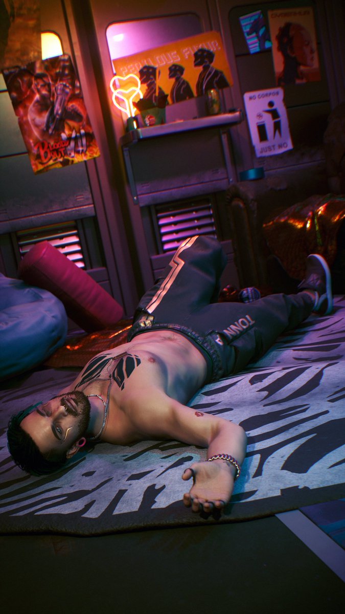 Sometimes a guy just needs floor time 🩷

#Cyberpunk2077 #Cyberpunk2077PhotoMode #CyberpunkOC #MascV #CyberpunkV #VirtualPhotography