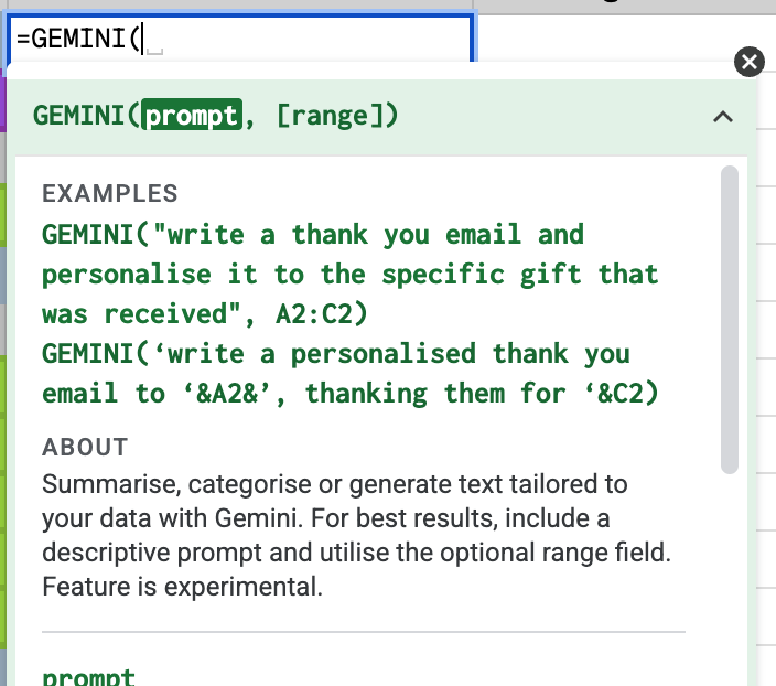 In a mind-blowing 🔥 update, you can now use Gemini in Google Sheets like a formula.
Reference a cell and write a prompt in the formula. Drag it to more cells.