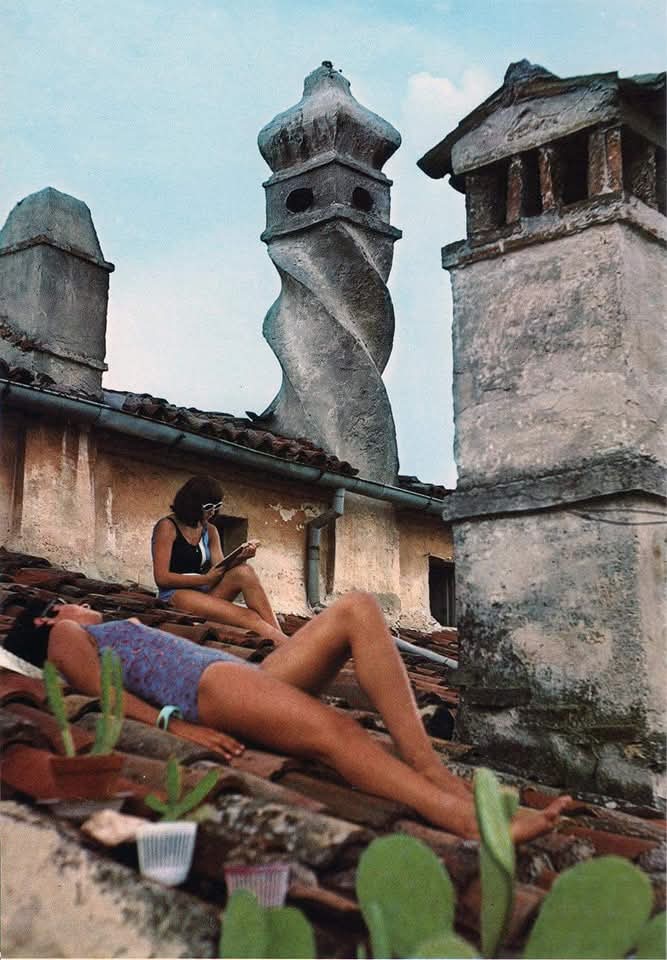 Sunbathers on a roof in Koper, Slovenia, 1960s.