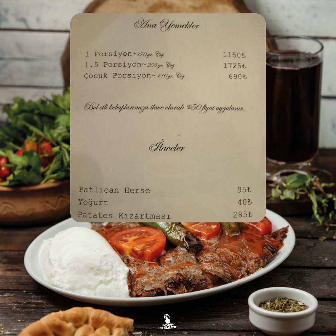 bosunatiklama's tweet image. Bursa'daki bir iskendercinin fiyatları:

• 170 gr. İskender: 1.150 TL
• 255 gr. İskender: 1.725 TL