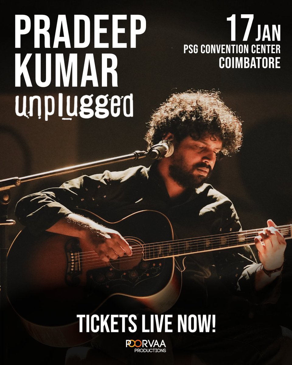pradeep_1123's tweet photo. Starting off the new year with a brand new live show with some amazing musicians in Coimbatore this January 17th, happening in a beautiful indoor venue - PSG convention center! 

This will be a fully acoustic concert with a new setup and an intimate sonic experience! We'll be performing a lot of audience favorites, songs from my 1st album Osai Kekkudho and unrelased songs from my upcoming album, "ஓர் இடம் சொல்வன்"! 

I'm moving on from big outdoor/stadium gigs to smaller, indoor, intimate sounding gigs this year and this show is going to be a beginning of many such shows! So come be a part of this experience! 

Head over to the link below to choose your seats and book your tickets now. Limited seating venue with 40% tickets already sold. 

https://t.co/lfT5g605he

#pradeepkumar #pklive #coimbatore