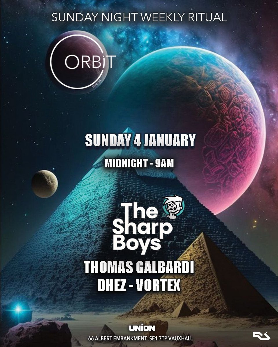 JOIN the Orbit London crew from 12Midnight - 9am with a special set from The Sharp Boys! Love, Team Union x